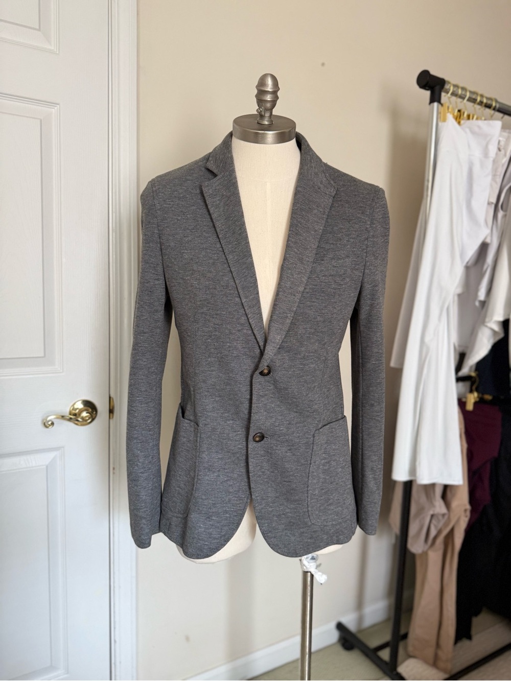 Zara Men's Gray Knit Blazer - Slim Two-Button Sport Coat
